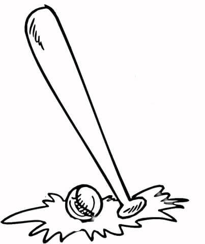 Baseball Bat And Ball  Coloring Page